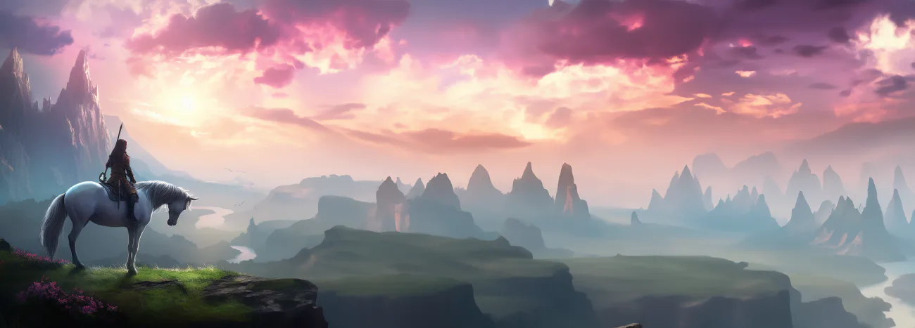 Cinematic fantasy rider at sunset — StorySage brand imagery